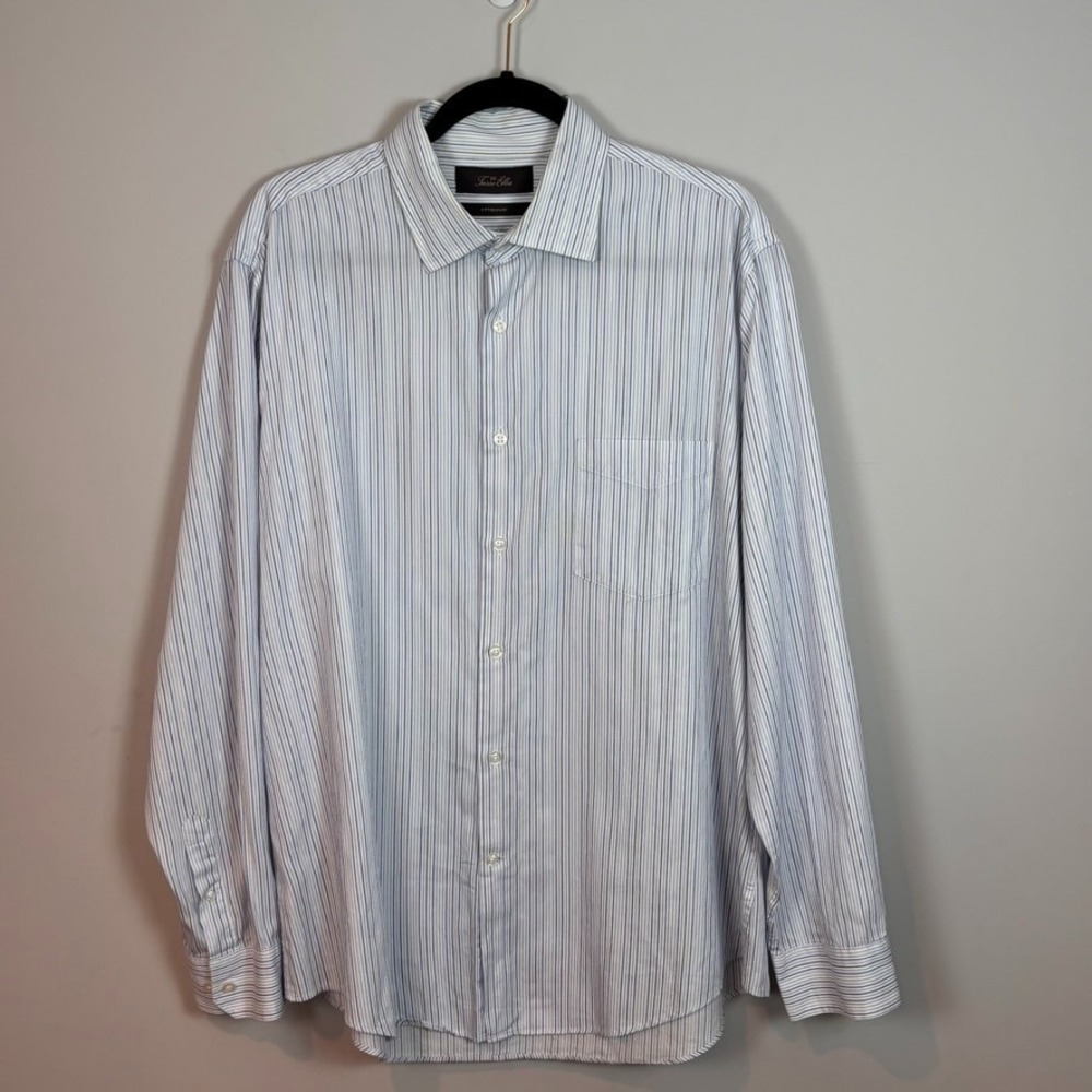 Tasso Ella Mens 100%‎ cotton light blue striped button up fitted shirt sz XXL